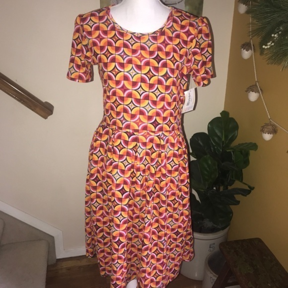Lularoe Amelia bright geometric print dress size L